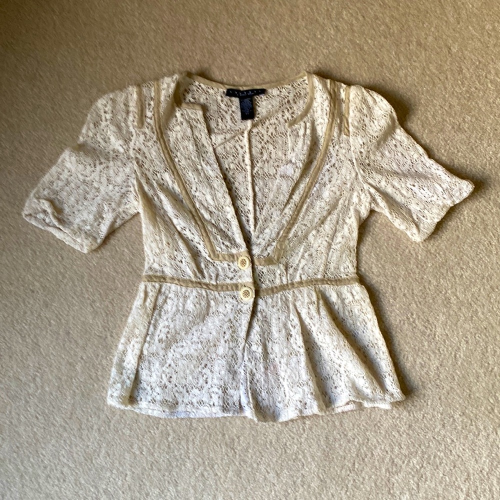 New Laundry Shelli Segal Vintage Lace Crochet top blouse cardigan jacket XS